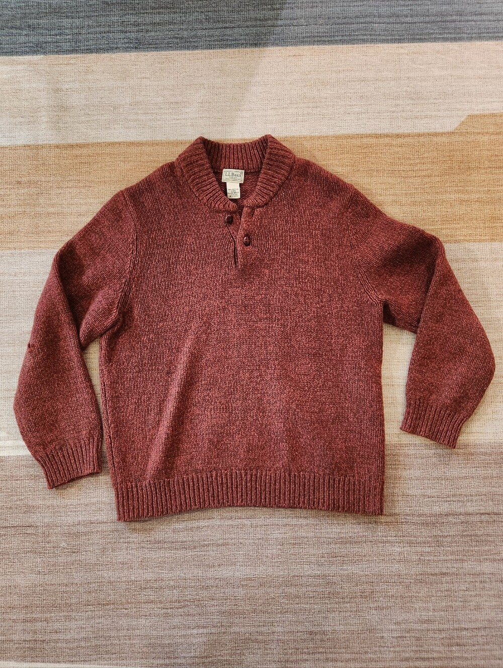L.L. Bean Classic Ragg Wool Red Henley Sweater